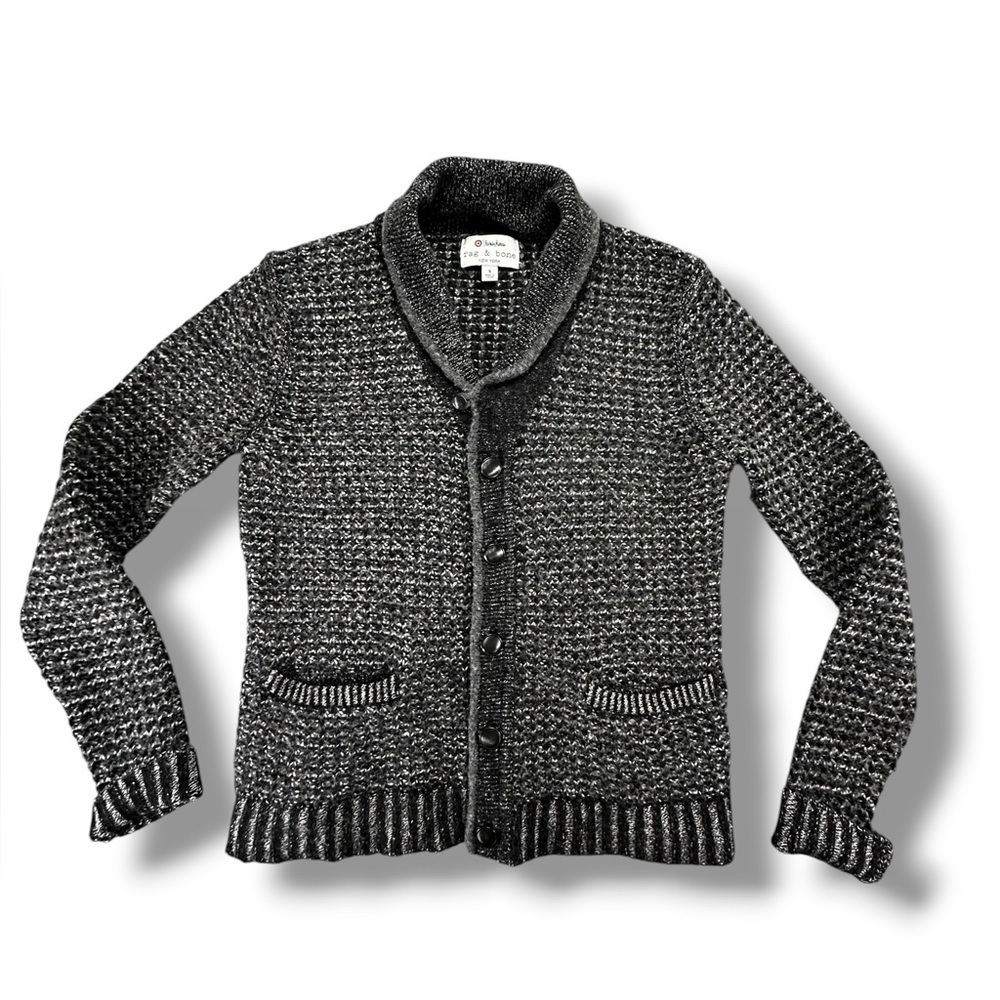 Rag & Bone Target Shawl Collar Cardigan Size Small Cotton Wool Grey Marled Knit